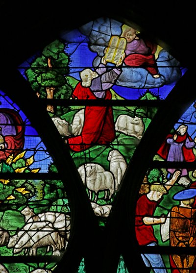 Window depicting the Israelites collecting manna in the desert by French School